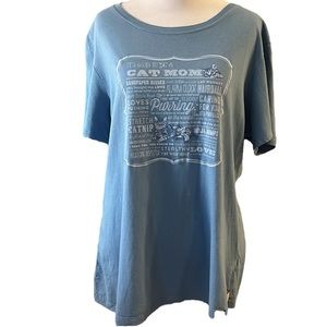 DOG IS GOOD CAT MOM GRAPHIC PRINT T-SHIRT BLUE WHITE SIZE EXTRA LARGE